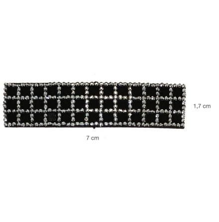 Hrklmma Rectangle black fabric snap hair clip - White rhinestone